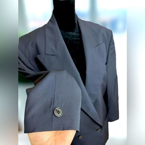 Vintage Gianni Versace Blue 100% Virgin Wool Blazer Suit Jacket Coat Size 42/ 8 - Picture 6 of 11